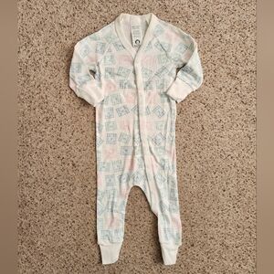 Vintage Gerber One-Piece with Blue & Pink Square Print With Teddy Bears